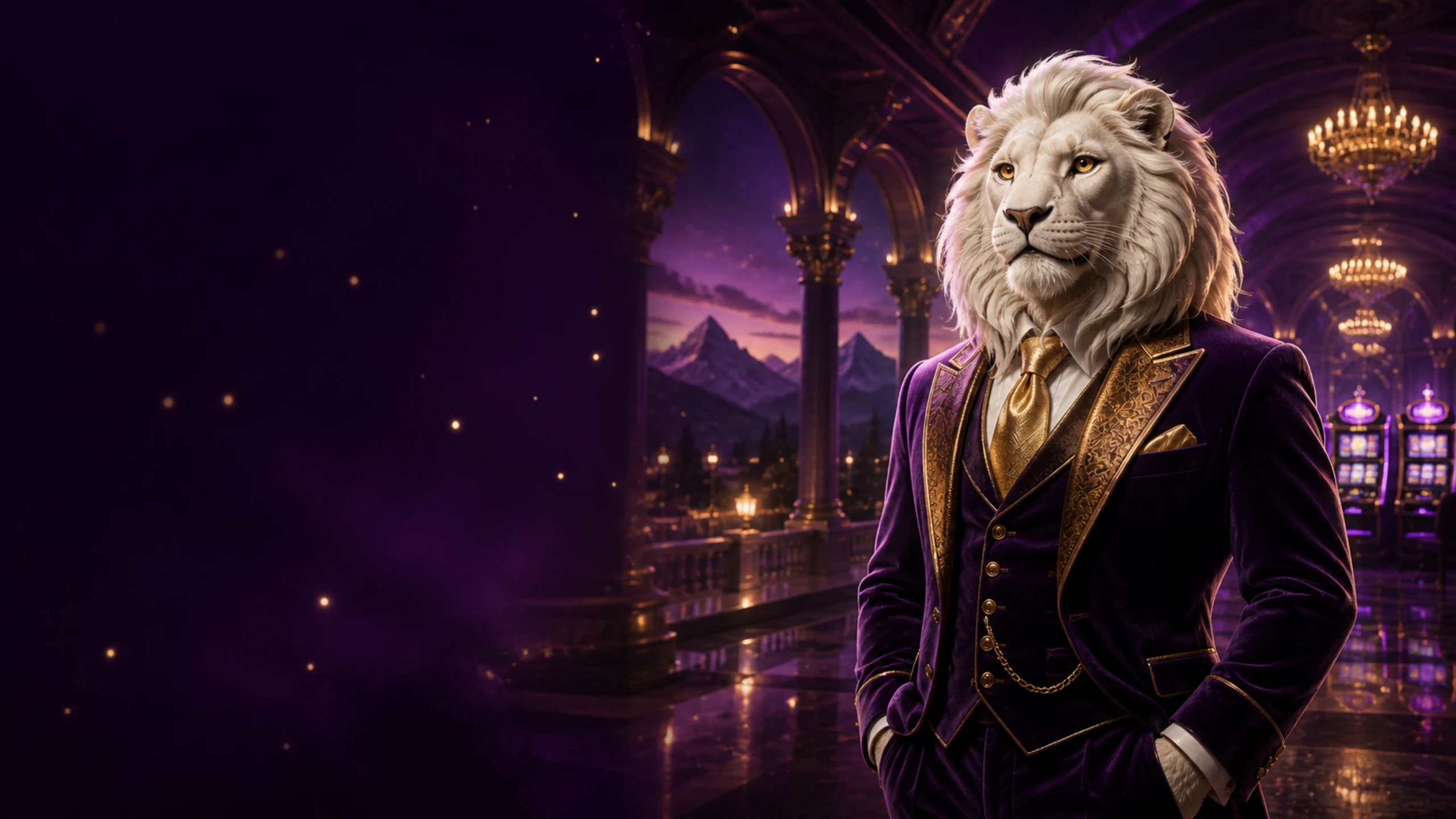 Bizzo Casino Bonusse für Österreich mit weißem Löwen-Maskottchen